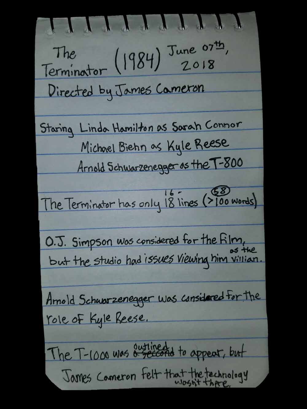 The Terminator Film Notes, Trivia, Bagrisham, Brandon Grisham